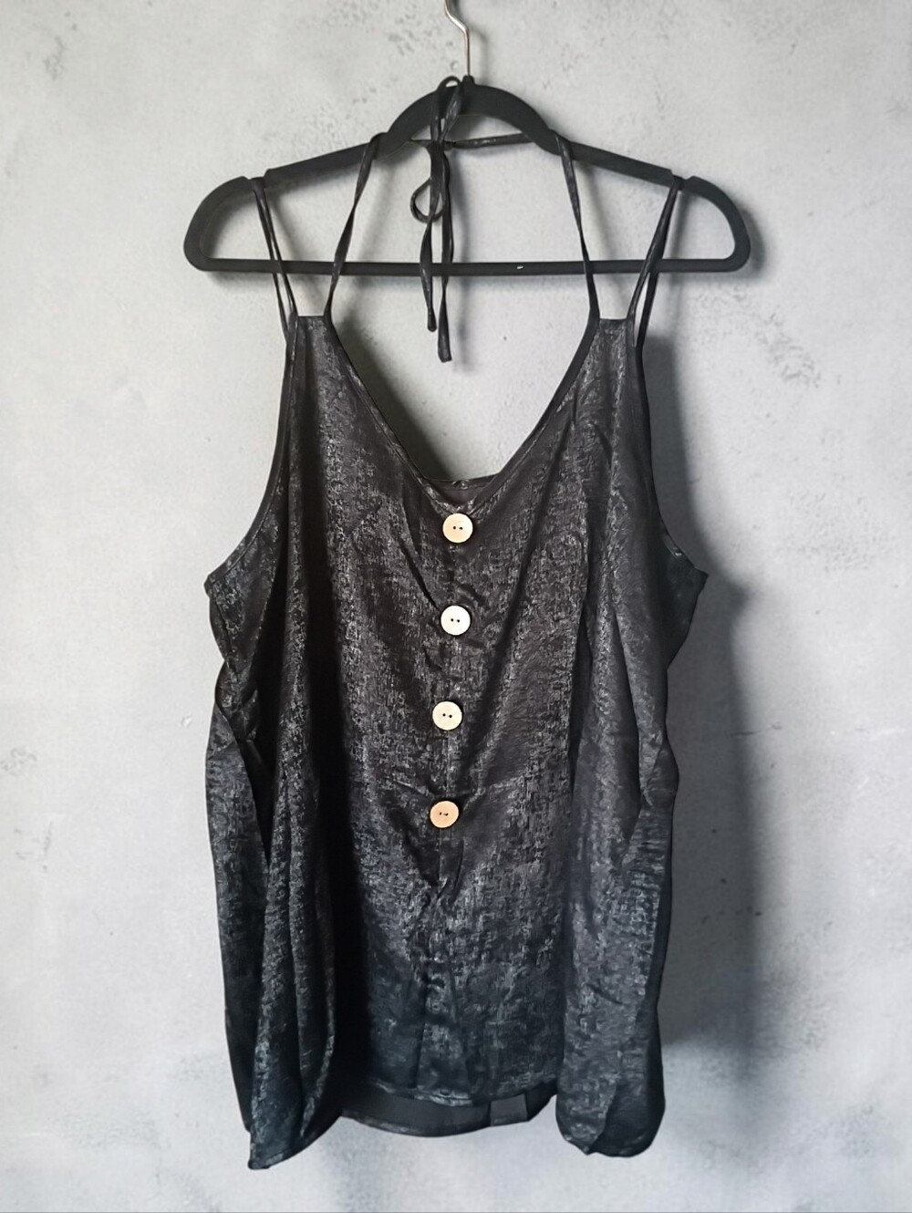 NWOT Black Satin Shimmer Strappy Button Front Tank Top 1XL